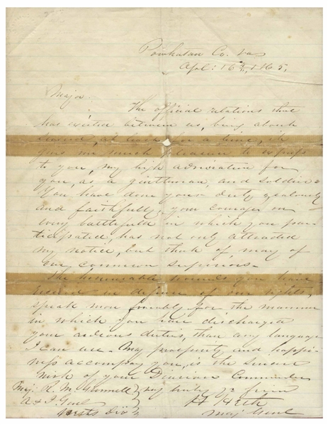 Robert E. Lee Autograph Endorsement Signed From 18 April 1865 -- ''...His Conduct & deportment has been always admirable...''